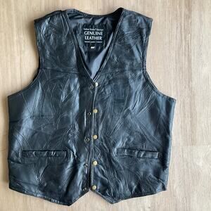 Vintage Navarre Leather Co. black leather vest Patchwork  Italy biker Y2K Moto L